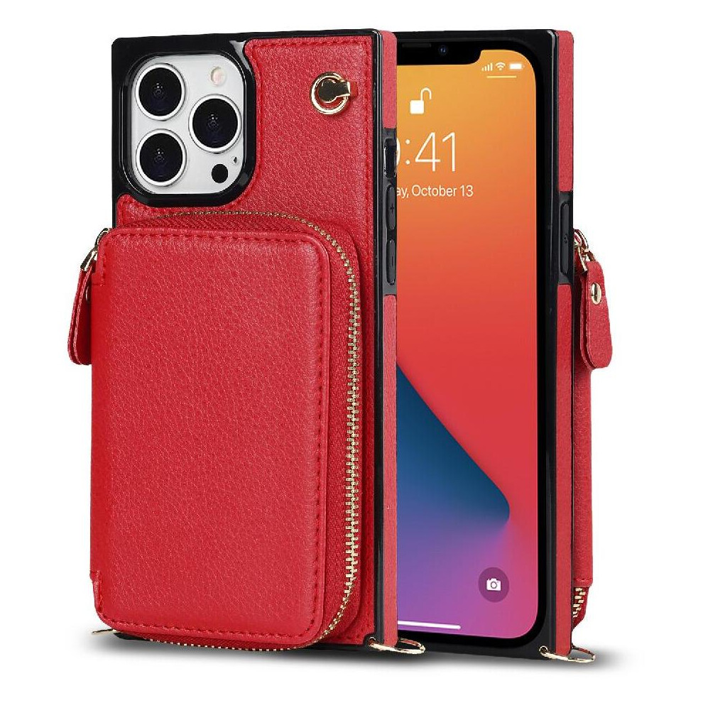 (Red) Case For Iphone 13 Pro Pocket Wallet Shockproof Leather Red 764549398959