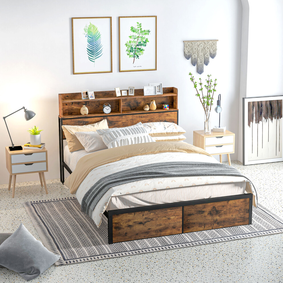 Homcom King Bed Frame With Storage Headboard And Under Bed Storage 5.2Ft