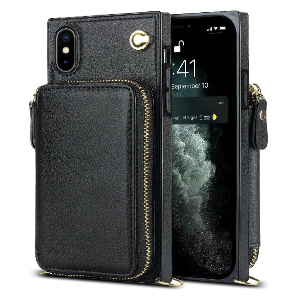 (Black) Case For Iphone Xs Max Shockproof Pocket Wallet Leather Black 764549399062
