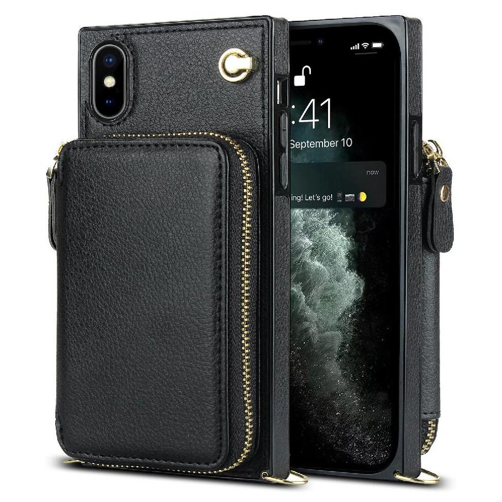 (Black) Case For Iphone X/Xs Leather Pocket Shockproof Wallet Black 764549399123