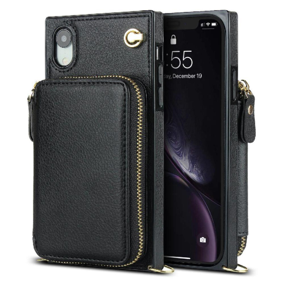 (Black) Case For Iphone Xr Wallet Pocket Leather Shockproof Black 764549399185