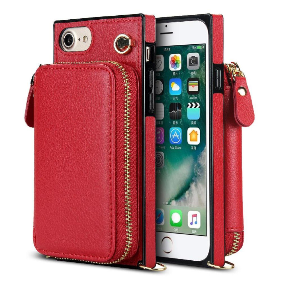 (Red) Case For Iphone 7/8 Wallet Shockproof Pocket Leather Red 764549399918