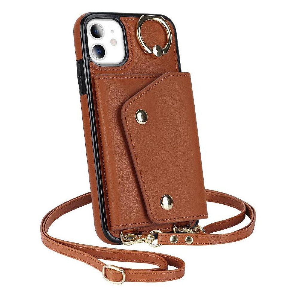 (Brown) Case For Iphone 11 Wallet Shockproof Long Strap Wristband Card Slot Brown 764549400157