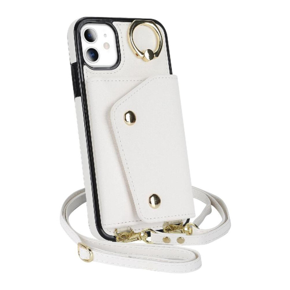 (White) Case For Iphone 11 Wallet Shockproof Long Strap Wristband Card Slot White 764549400195