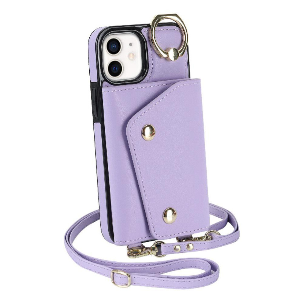 (Purple) Case For Iphone 12 Mini Shockproof Long Strap Card Slot Wristband Wallet Purple 764549400423