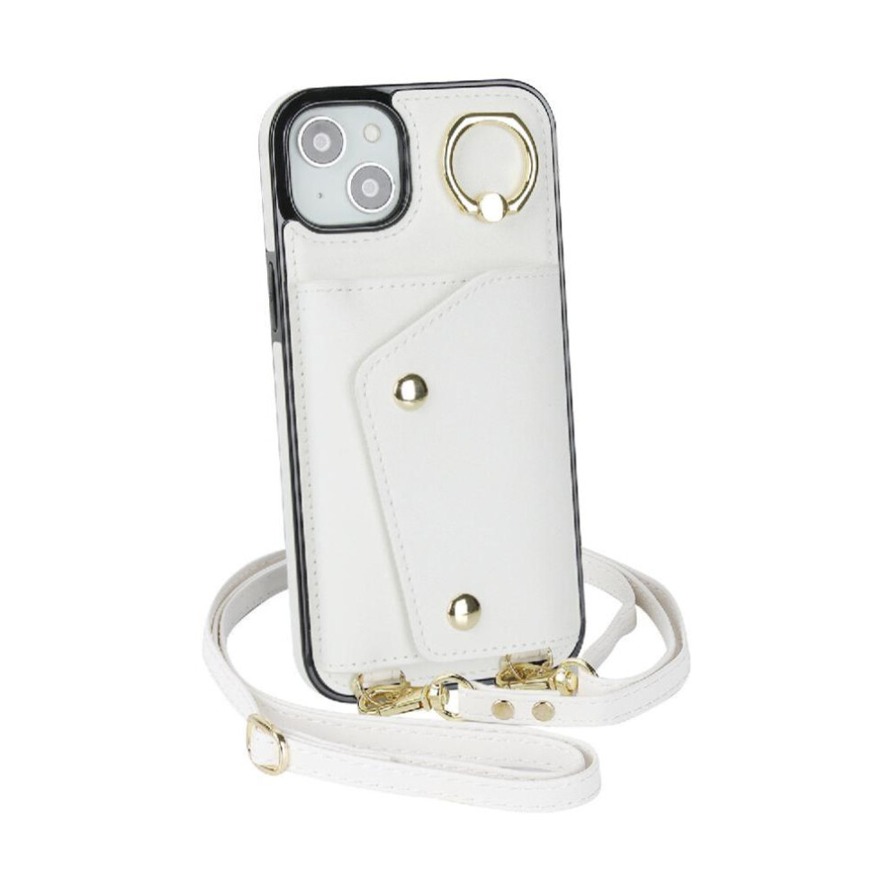 (White) Case For Iphone 13 Long Strap Wristband Shockproof Wallet Card Slot White 764549400614