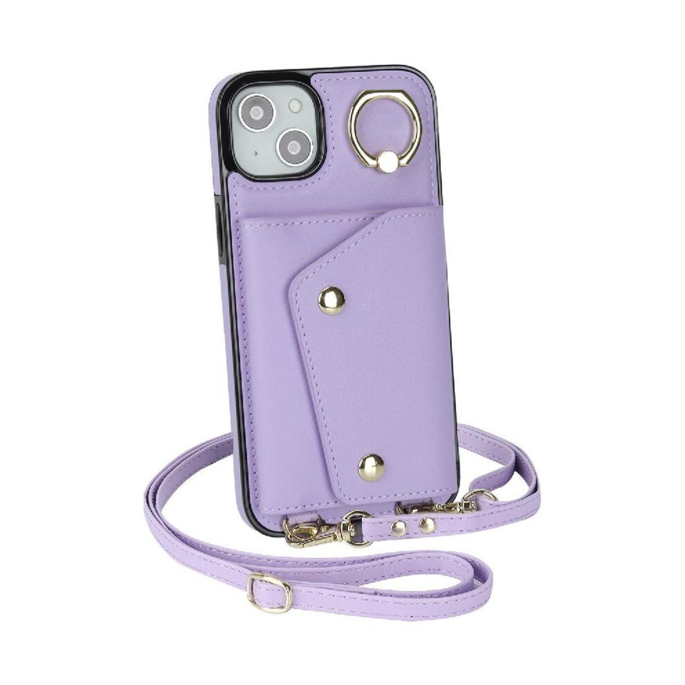 (Purple) Case For Iphone 13 Long Strap Wristband Shockproof Wallet Card Slot Purple 764549400607