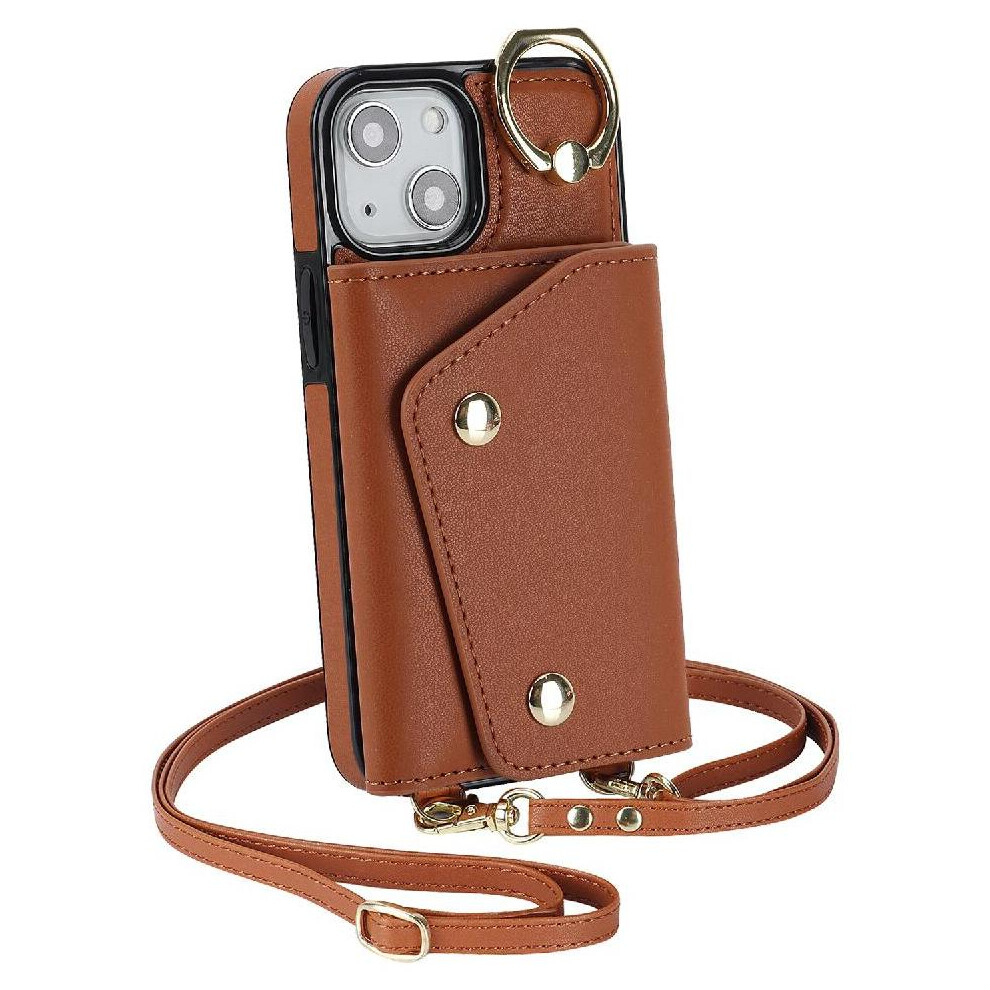 (Brown) Case For Iphone 13 Mini Shockproof Card Slot Wallet Wristband Long Strap Brown 764549400638