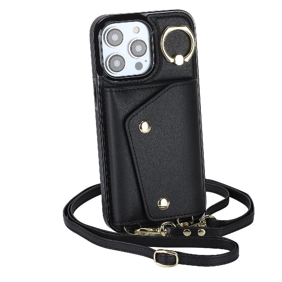 (Black) Case For Iphone 13 Pro Shockproof Long Strap Card Slot Wristband Wallet Black 764549400683