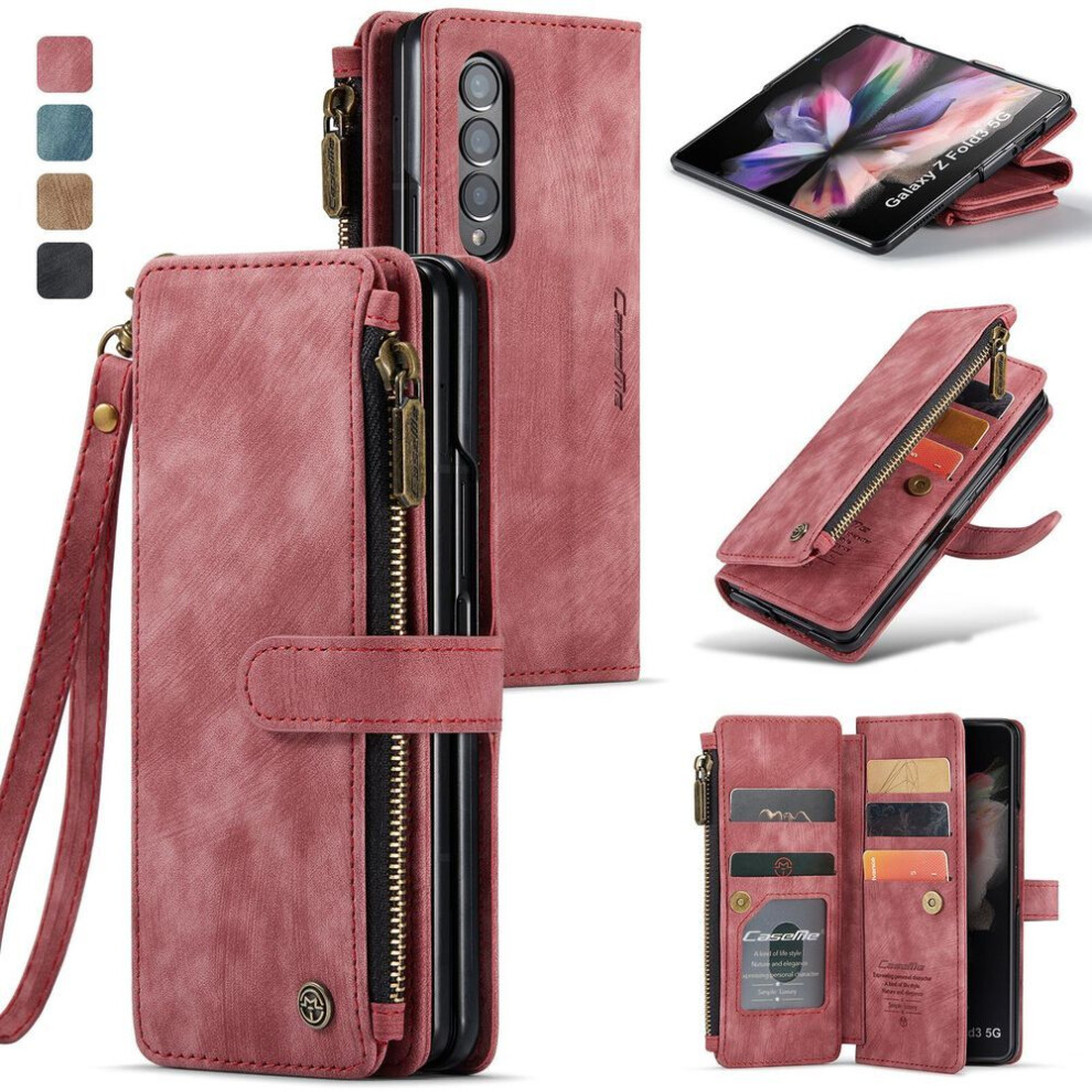 (red, Samsung Z Fold 3) Anti-slip Card Pocket Leather Wallet Folding Case For Samsung Galaxy Z Fold4 Fold 4 Fold3 5g Fold 3 Drop Protection Cover Coque