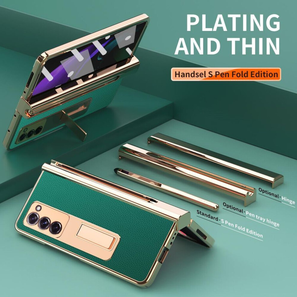 (green, Galaxy Z Fold 2) Drop Protection Plating Leather Bag Case For Samsung Galaxy Z Fold 3 4 5g Fold4 Fold2 Fold3 Fold 2 Pen Holder With Glass Protector Film