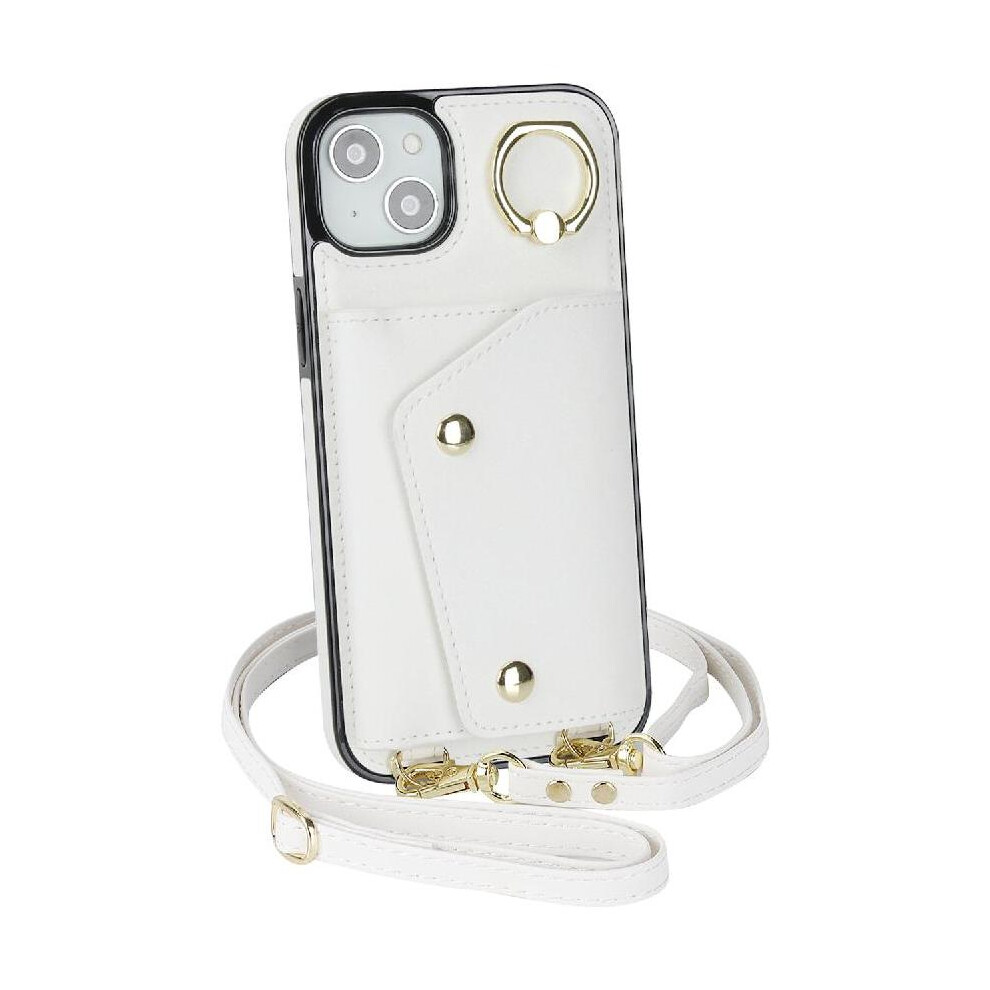 (White) Case For Iphone 15 Plus Shockproof Wallet Card Slot Wristband Long Strap White 764549401154