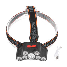 LED Headlamp 7 Lamp Beads High Brightness 4 Mode Waterproof USB Charging Head Band Light for Camping Maintenance(Black)
