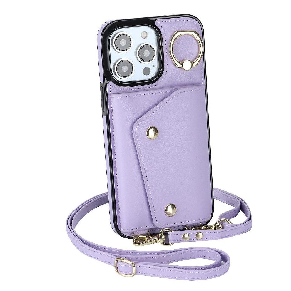 (Purple) Case For Iphone 15 Pro Max Card Slot Wristband Wallet Long Strap Shockproof Purple 764549401260