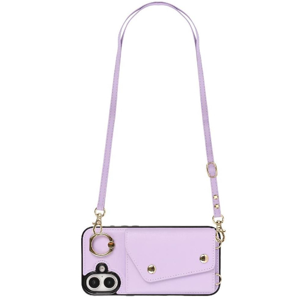 (Purple) Case For Iphone 16 Plus Shockproof Long Strap Wallet Card Slot Wristband Purple 764549401444