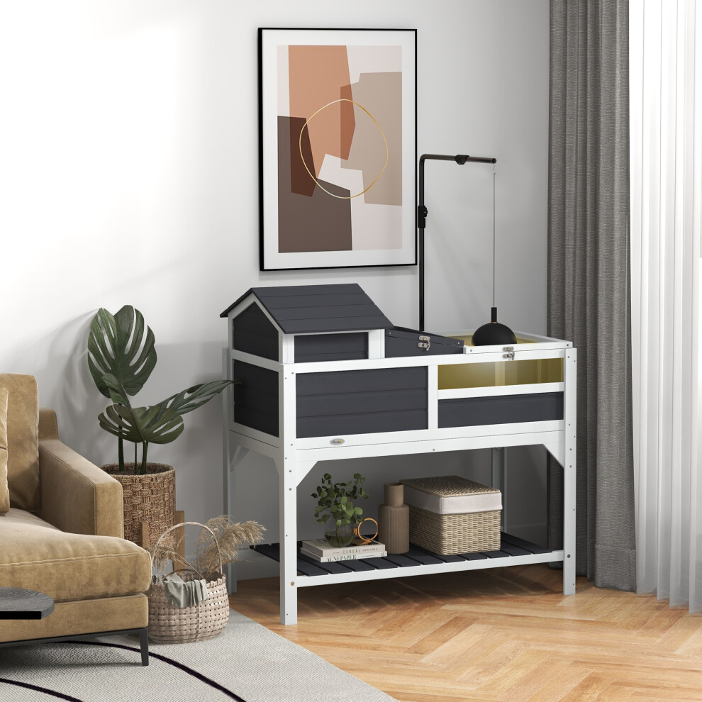 Bobobiy Grey Wooden Tortoise Enclosure, Tortoise Tank W/ Adjustable Lamp Holder, Openable Lid, Removable Main House - Image 4