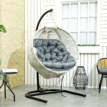 Outsunny Hanging Egg Chair Outdoor Indoor Swing Chair, Folding Basket, Grey