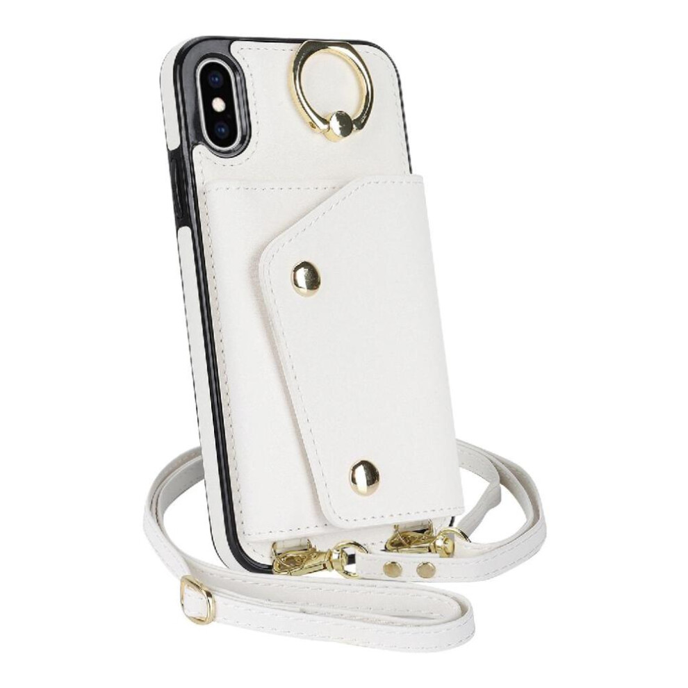(White) Case For Iphone X/Xs Shockproof Long Strap Wristband Wallet Card Slot White 764549401574