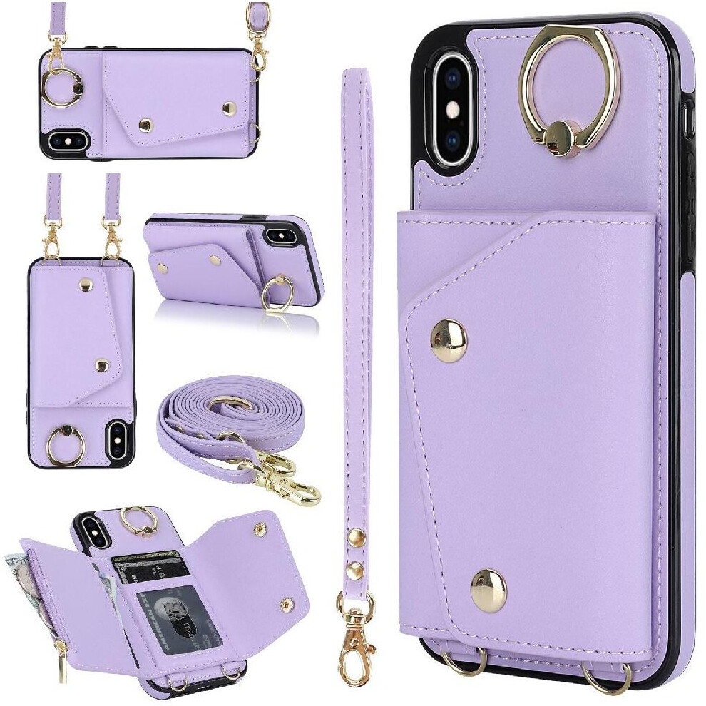 (Purple) Case For Iphone X/Xs Shockproof Long Strap Wristband Wallet Card Slot Purple 764549401567
