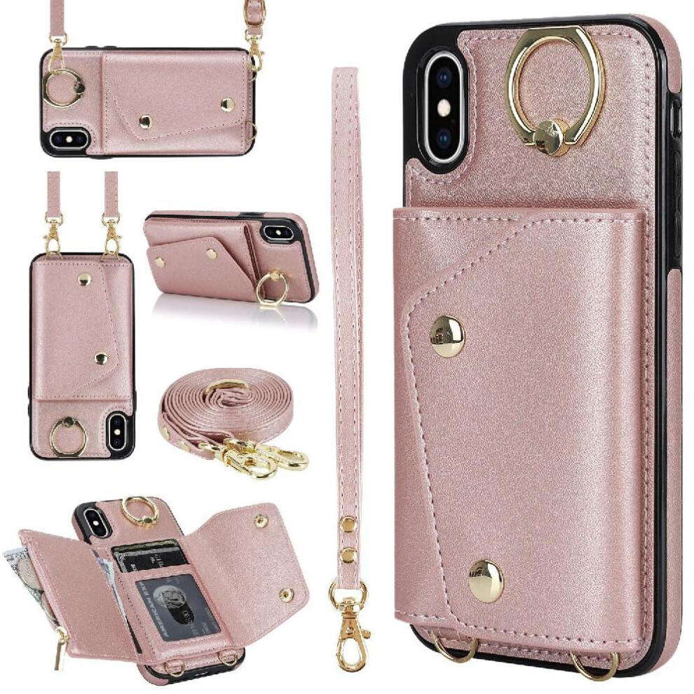 (Pink) Case For Iphone X/Xs Shockproof Long Strap Wristband Wallet Card Slot Pink 764549401550