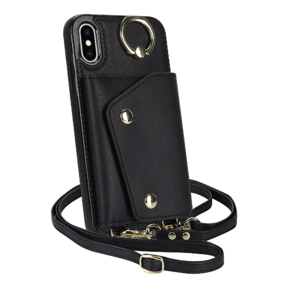 (Black) Case For Iphone X/Xs Shockproof Long Strap Wristband Wallet Card Slot Black 764549401529