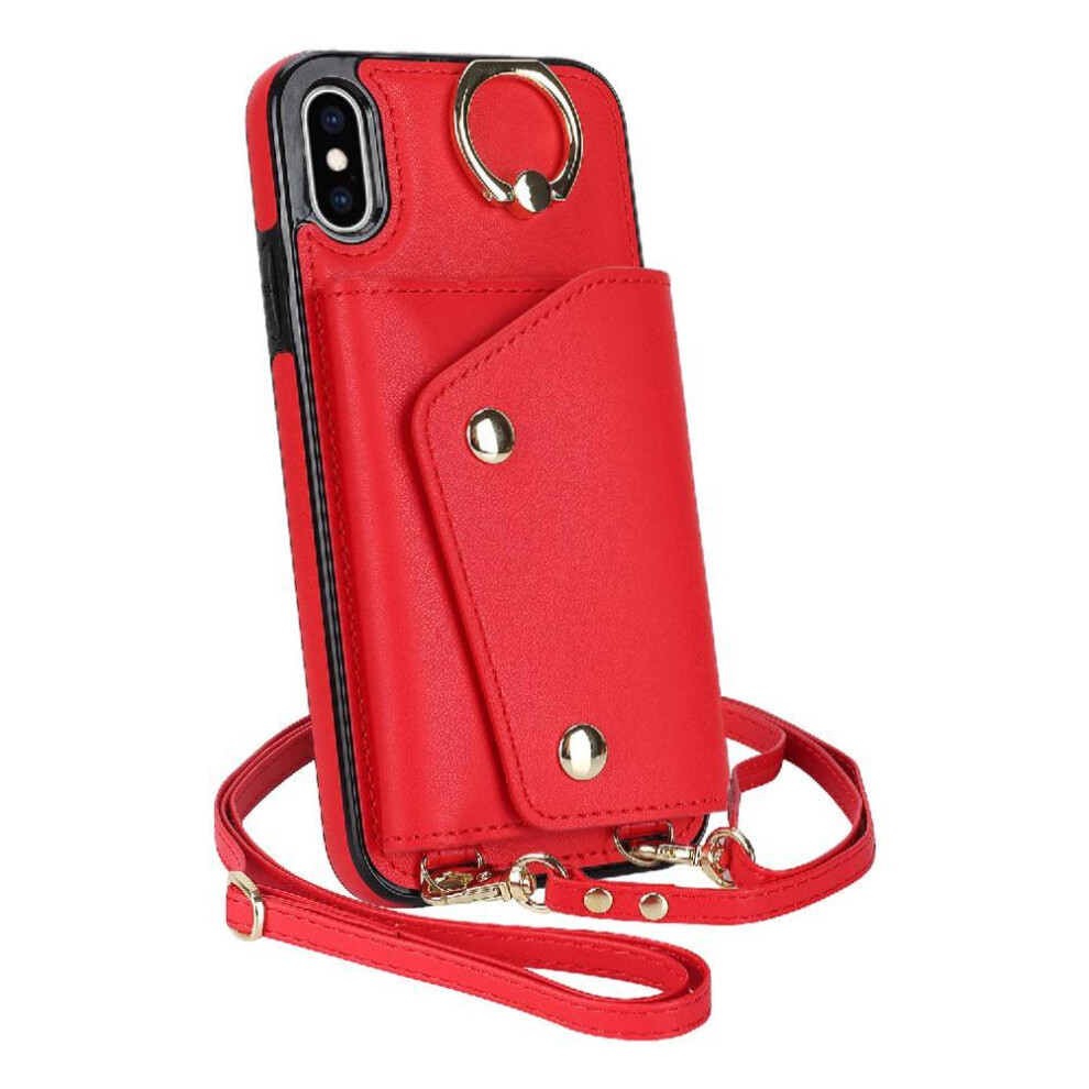 (Red) Case For Iphone Xs Max Long Strap Wristband Wallet Shockproof Card Slot Red 764549401666