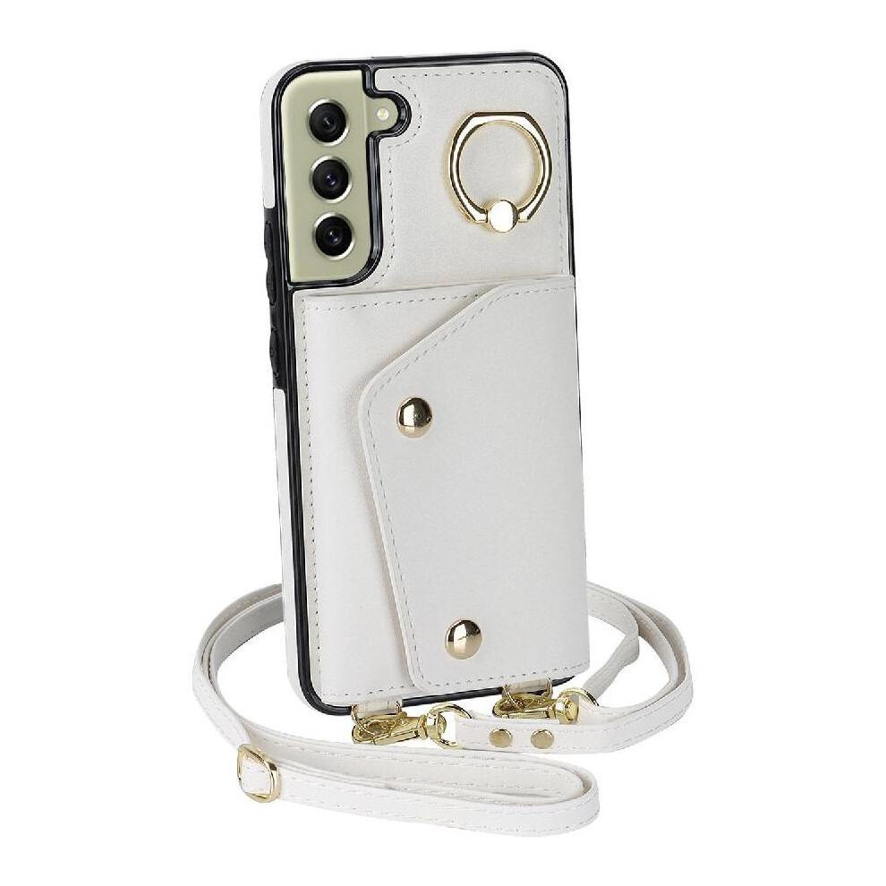 (White) Case For Samsung Galaxy S21 Fe Card Slot Wristband Wallet Shockproof Long Strap White 764549402113