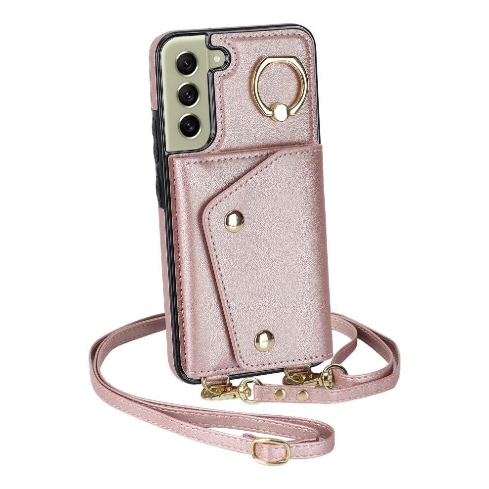 (Pink) Case For Samsung Galaxy S21 Fe Card Slot Wristband Wallet Shockproof Long Strap Pink 764549402090