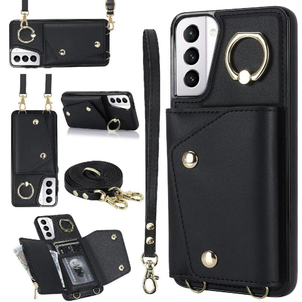 (Black) Case For Samsung Galaxy S21 Long Strap Wallet Card Slot Shockproof Wristband Black 764549402120
