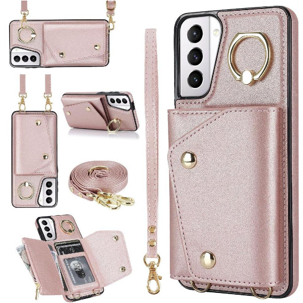 (Pink) Case For Samsung Galaxy S21 Long Strap Wallet Card Slot Shockproof Wristband Pink 764549402151