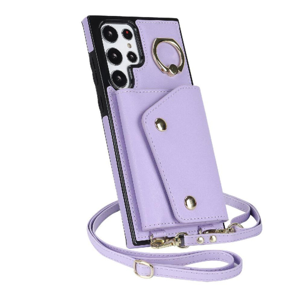 Photos - Case   for Samsung Galaxy S22 Ultra Long Strap Card Slot Shockproof Wristband Wallet(Purple)