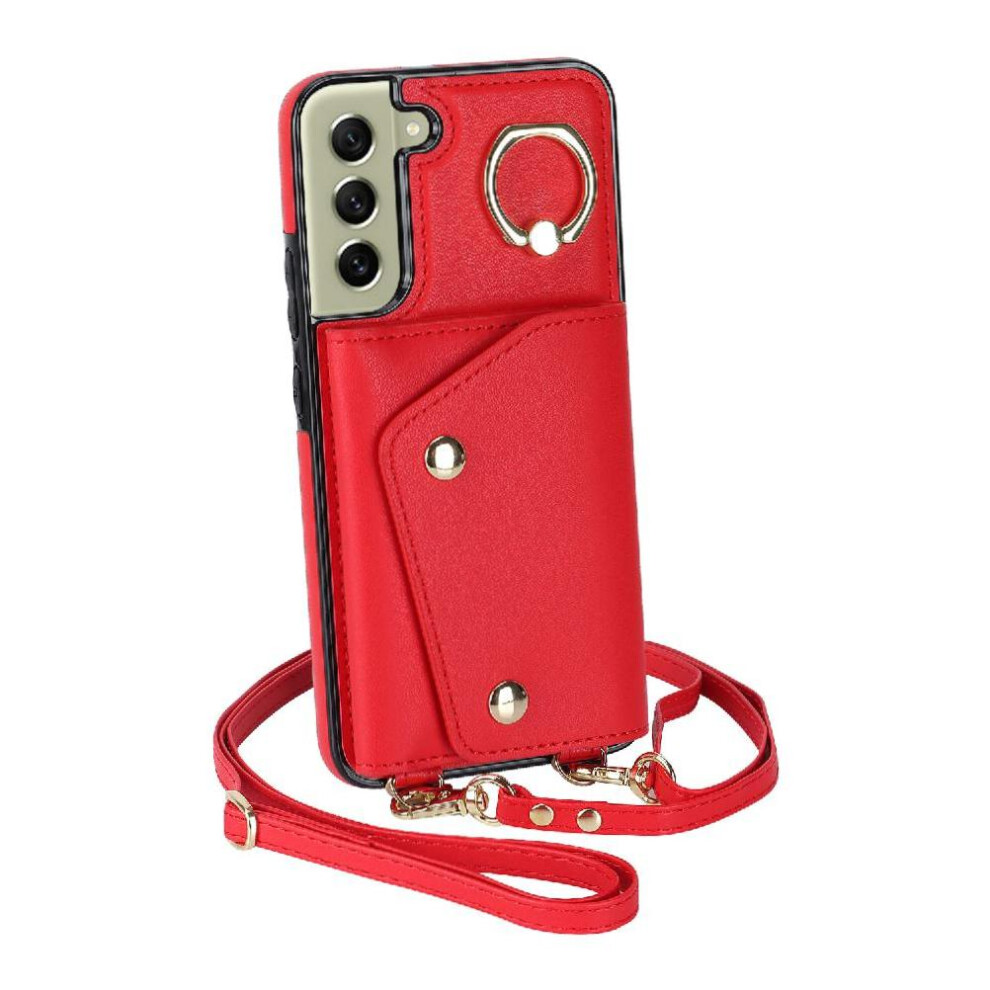(Red) Case For Samsung Galaxy S23 Fe Wristband Shockproof Wallet Long Strap Card Slot Red 764549402502