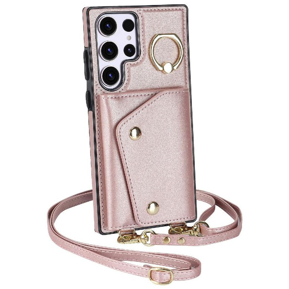 (Pink) Case For Samsung Galaxy S23 Ultra Wallet Wristband Shockproof Card Slot Long Strap Pink 764549402571