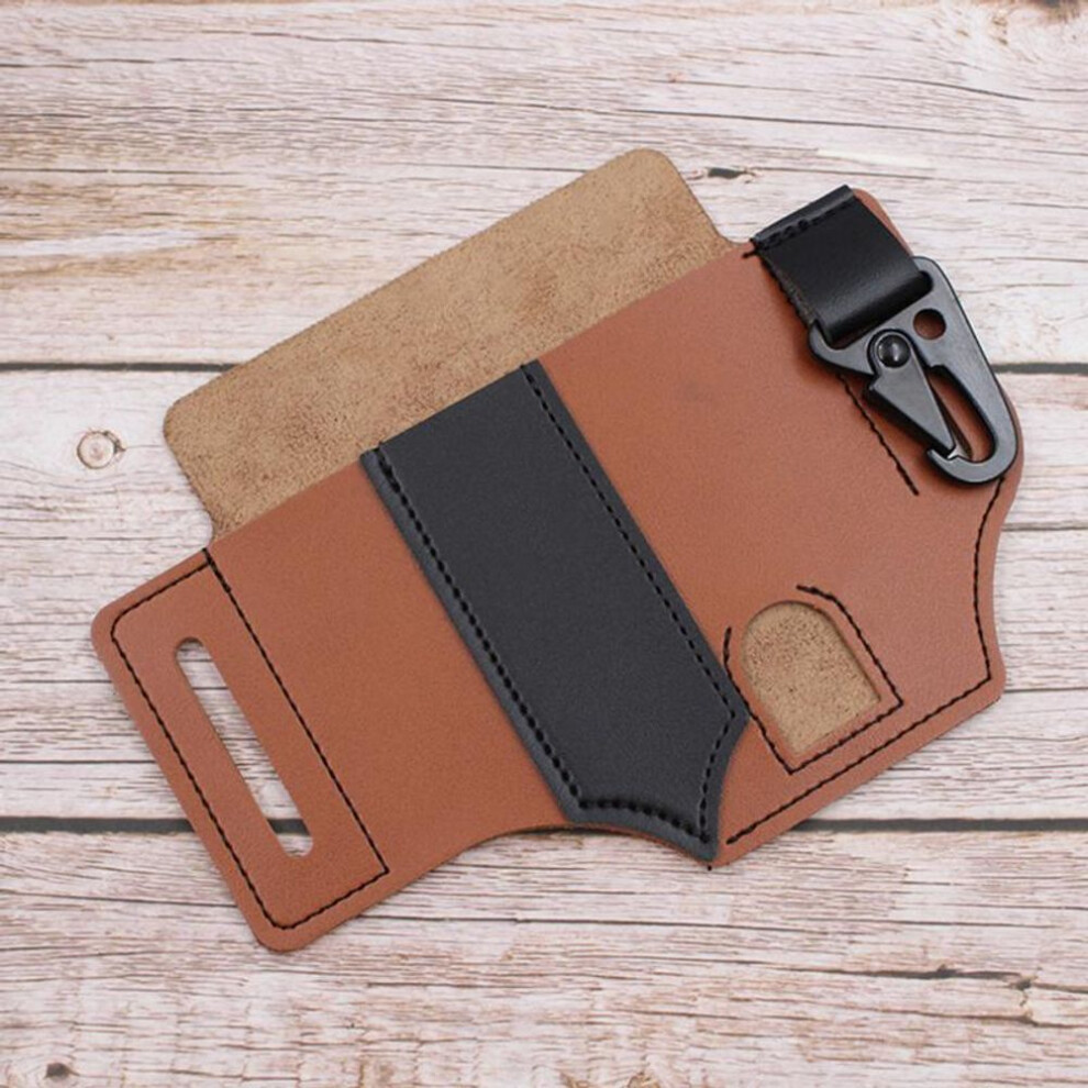 (brown) Tactical Multi Tool Belt Leather Bag Portable Tool Storage Bag Holster Outdoor Survival Camping Hunting Waist Leather Pocket