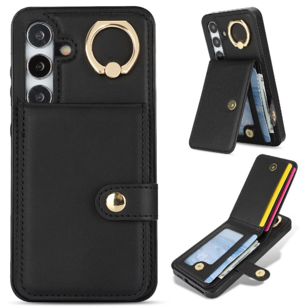 (Black) Case For Samsung Galaxy S24 Plus Rfid Wallet Card Slot Shockproof Ring Black 764549402908