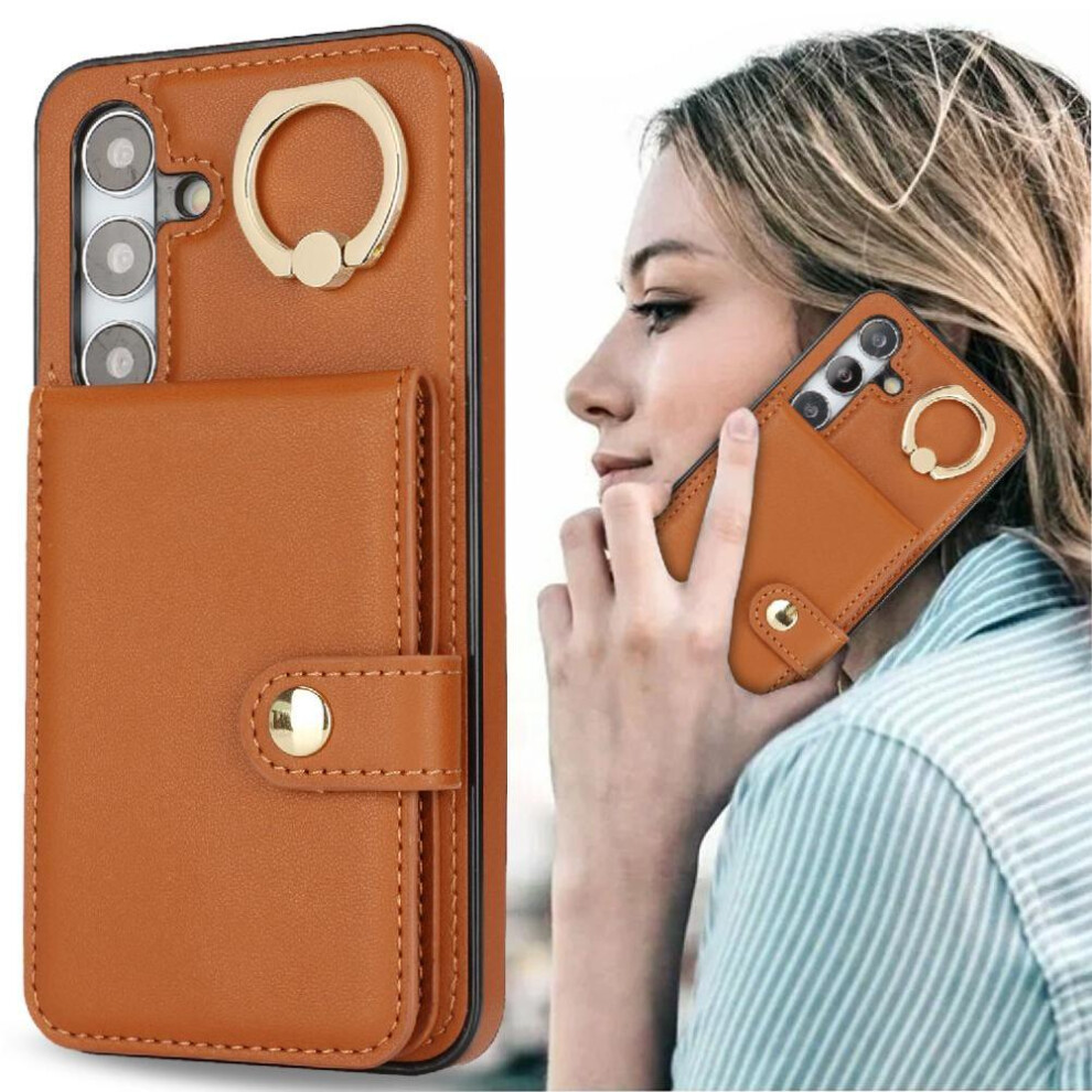 (Brown) Case For Samsung Galaxy S24 Plus Rfid Wallet Card Slot Shockproof Ring Brown 764549402922