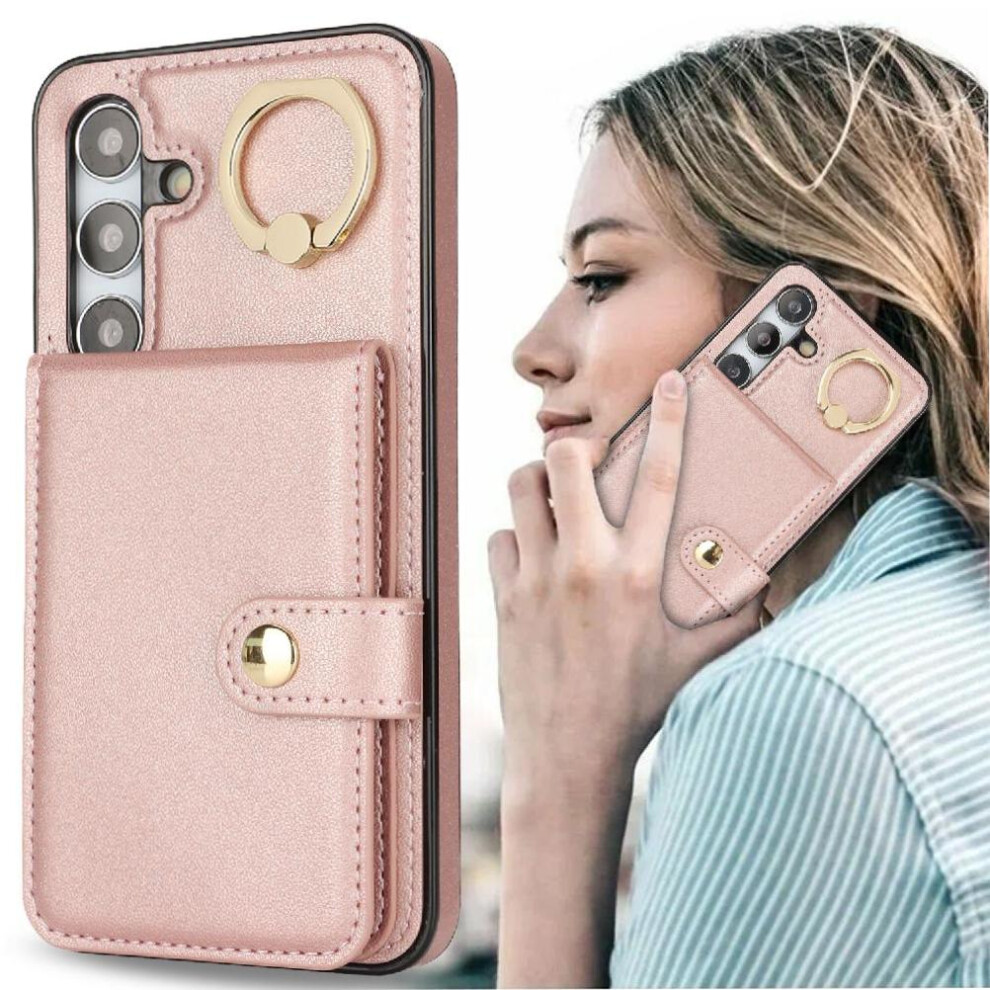 (Pink) Case For Samsung Galaxy S24 Rfid Ring Wallet Shockproof Card Slot Pink 764549402984
