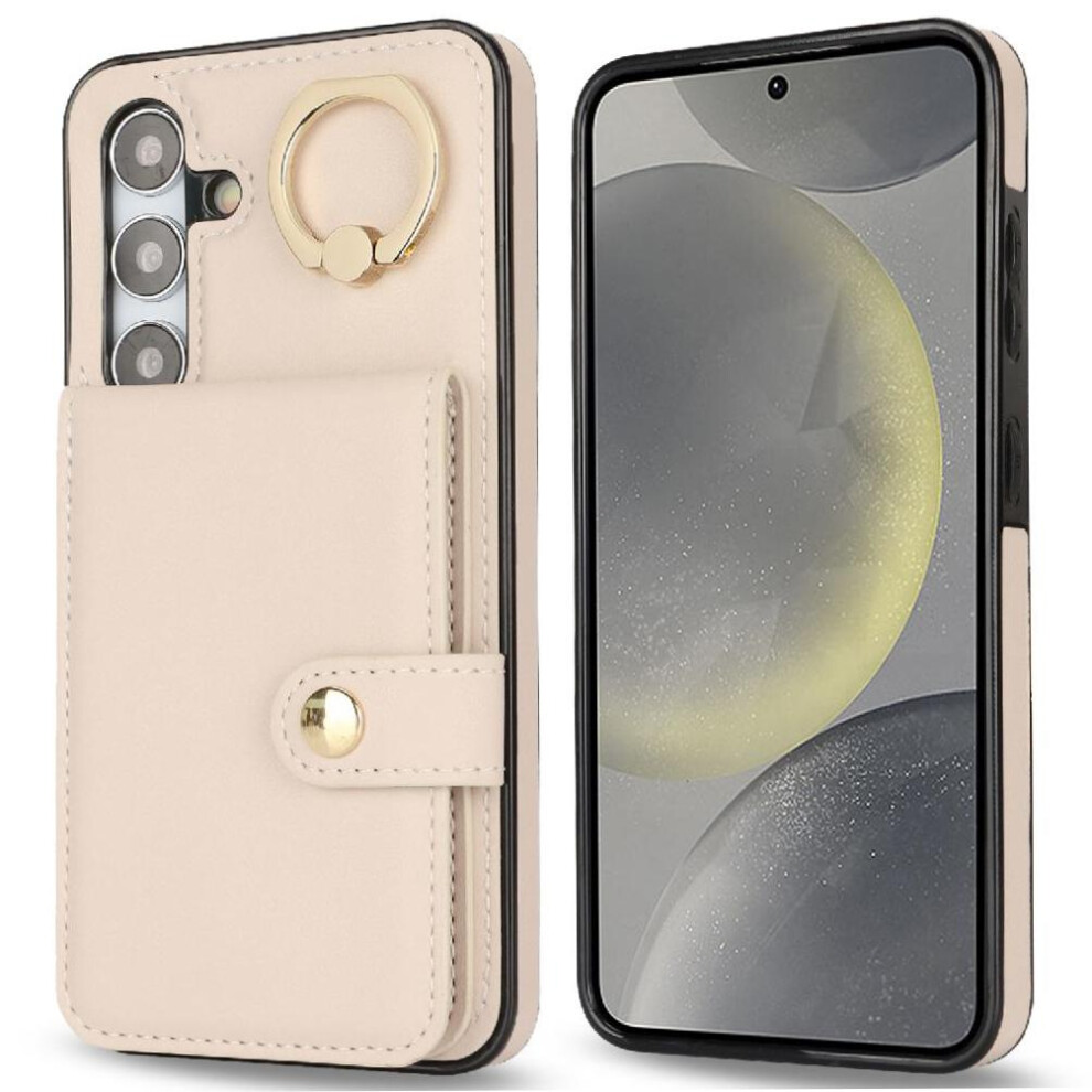 (White) Case For Samsung Galaxy S24 Rfid Ring Wallet Shockproof Card Slot White 764549402991