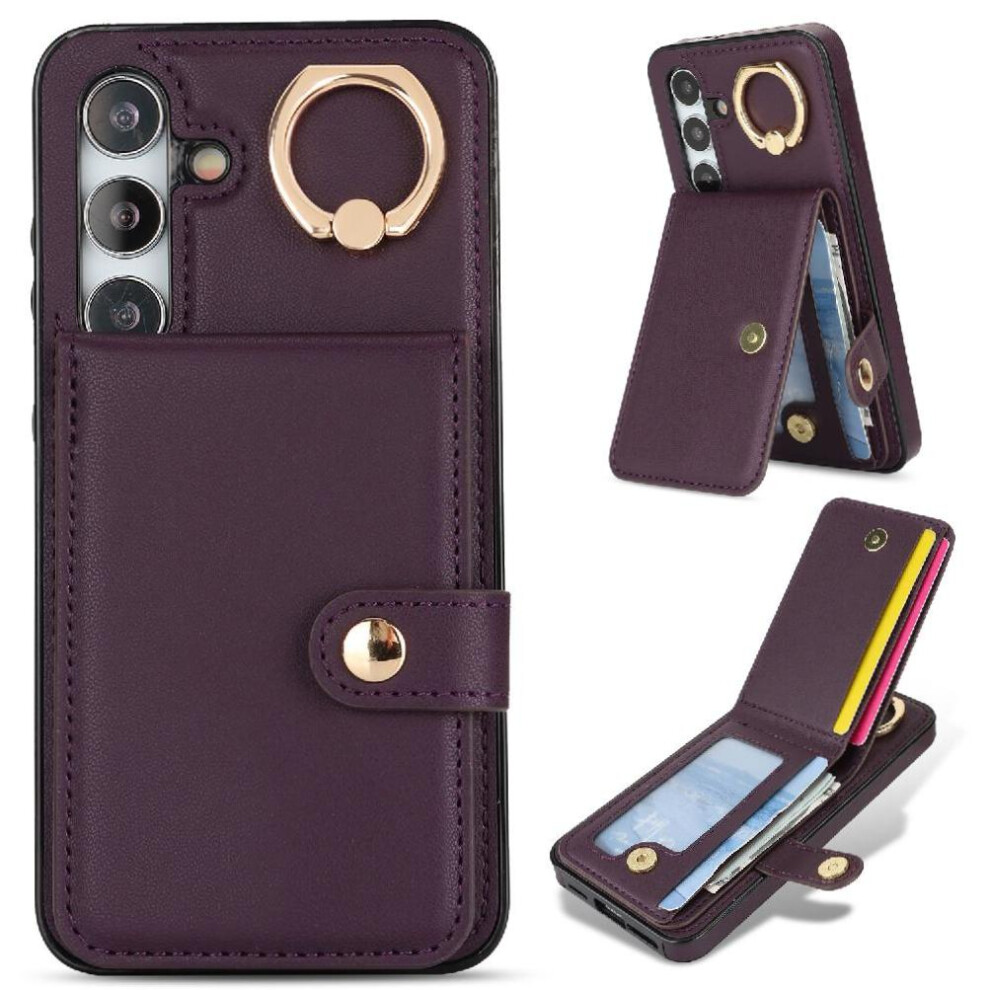 (Purple) Case For Samsung Galaxy S24 Rfid Ring Wallet Shockproof Card Slot Purple 764549402960