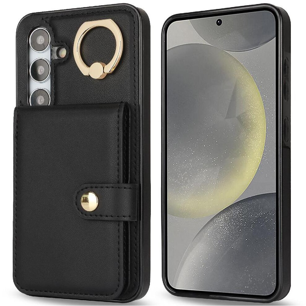 (Black) Case For Samsung Galaxy S24 Rfid Ring Wallet Shockproof Card Slot Black 764549402953