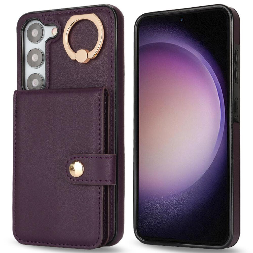 (Purple) Case For Samsung Galaxy S23 Card Slot Shockproof Wallet Rfid Ring Purple 764549403066
