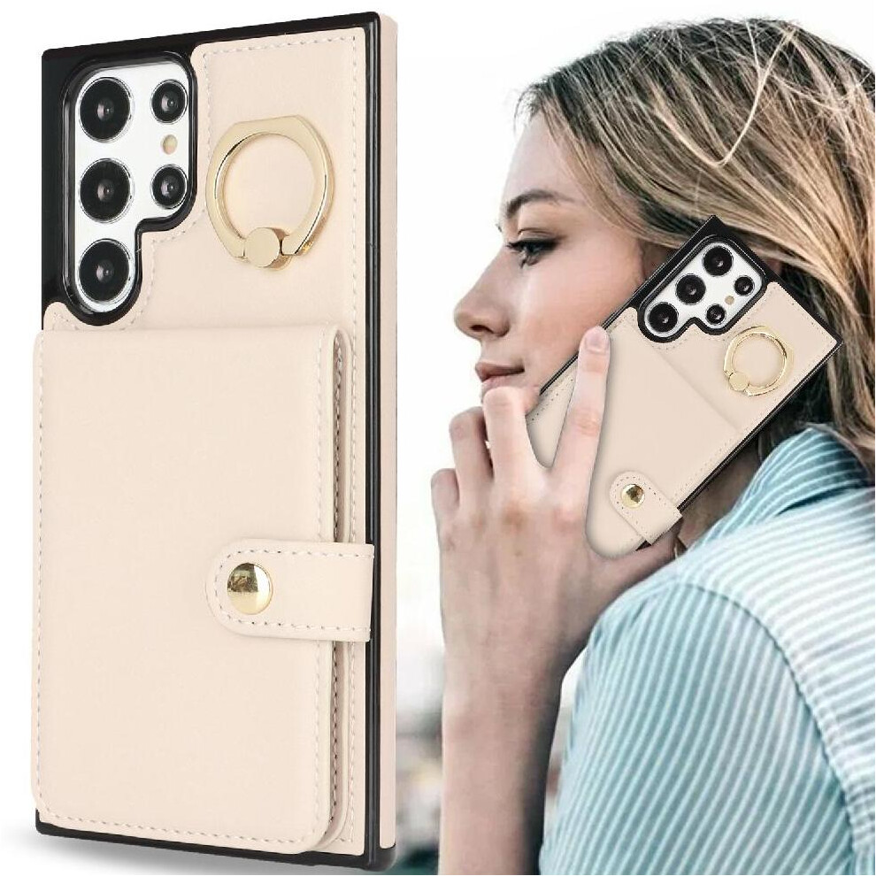 (White) Case For Samsung Galaxy S22 Ultra Card Slot Ring Rfid Shockproof Wallet White 764549403295