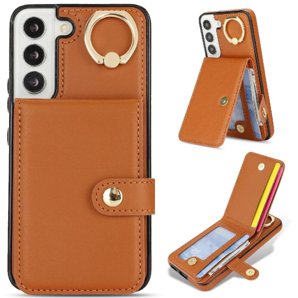(Brown) Case For Samsung Galaxy S22 Plus Rfid Ring Shockproof Wallet Card Slot Brown 764549403172