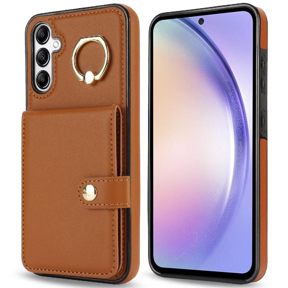 (Brown) Case For Samsung Galaxy A54 5G Rfid Card Slot Shockproof Ring Wallet Brown 764549403325