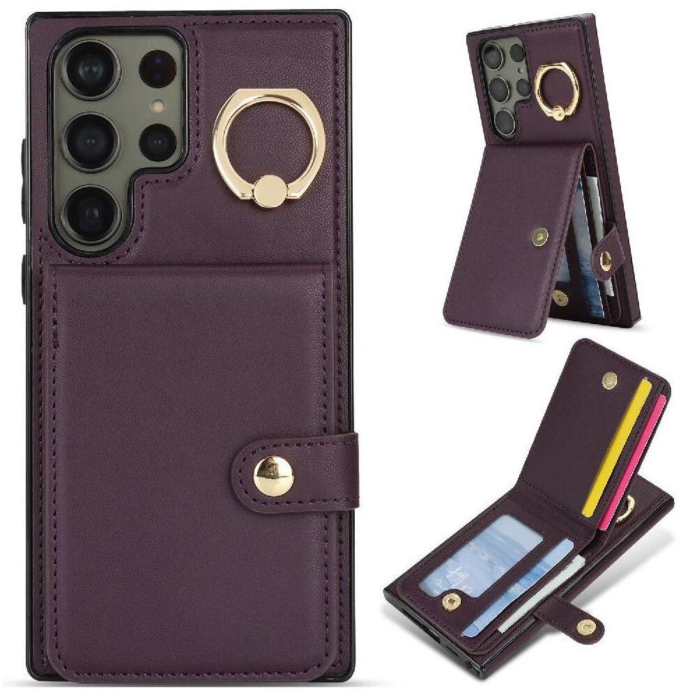 (Purple) Case For Samsung Galaxy S23 Ultra Wallet Card Slot Shockproof Rfid Ring Purple 764549403516