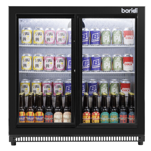 Baridi Back Bar Drinks Fridge/Cooler with Double Sliding Doors, 190L Capacity, Black - DH273 1