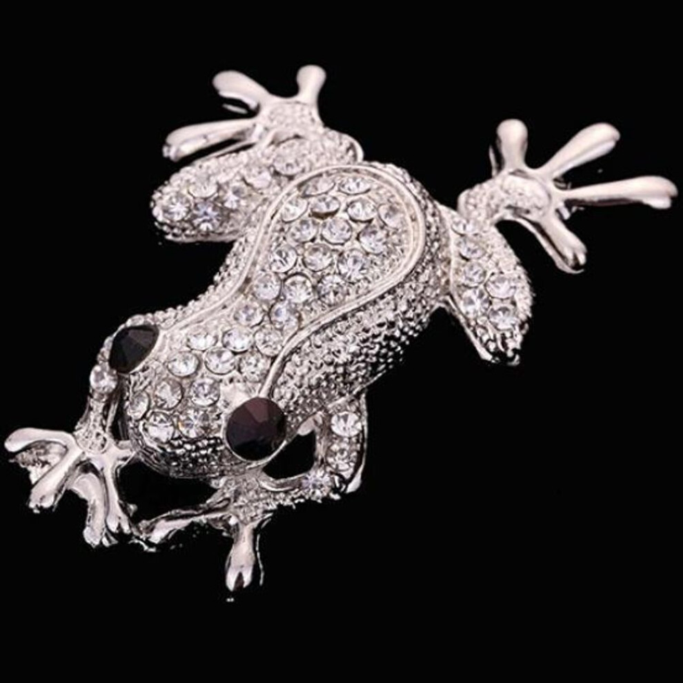 Frog Shape Carve Shining Rhinestone Decor Brooch Pin Jewelry Gift