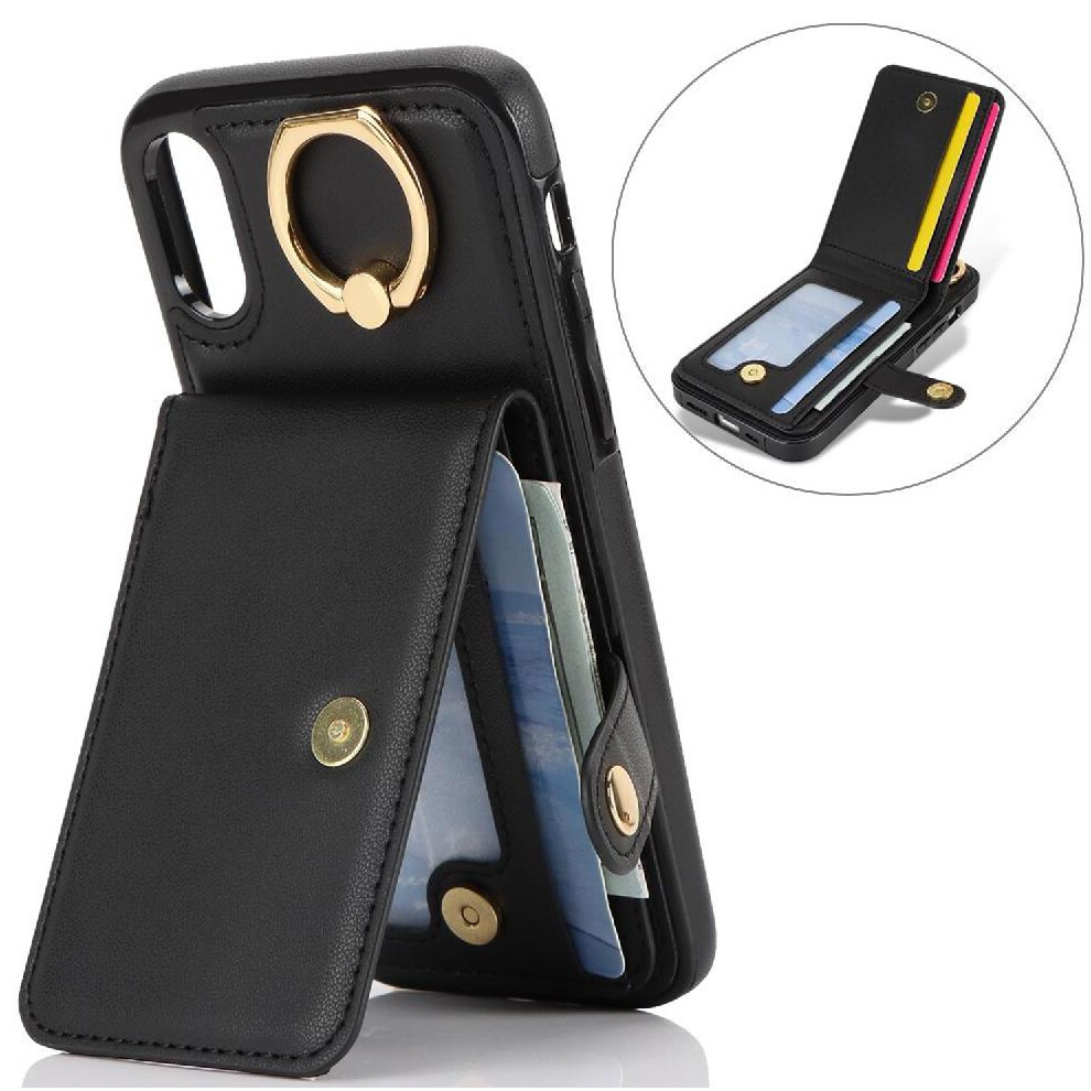 (Black) Case For Iphone Xr Shockproof Wallet Card Slot Rfid Ring Black 764549403707
