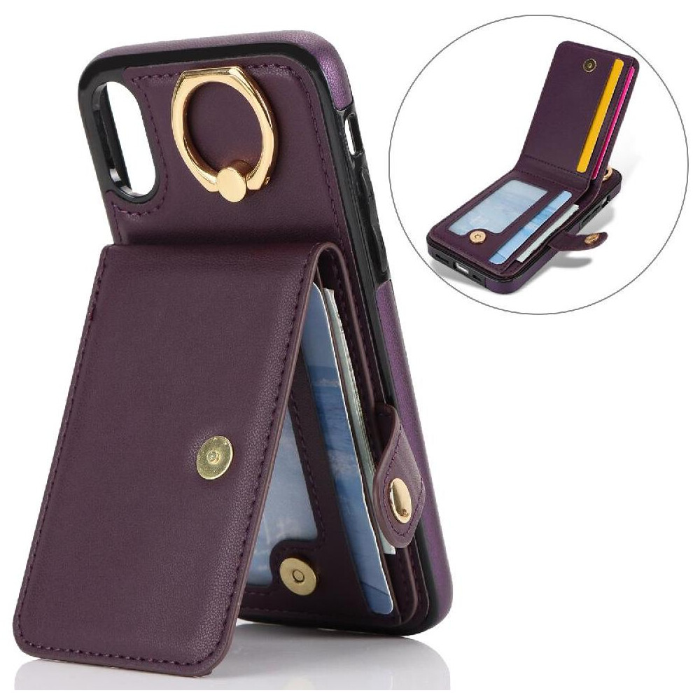(Purple) Case For Iphone Xr Shockproof Wallet Card Slot Rfid Ring Purple 764549403714