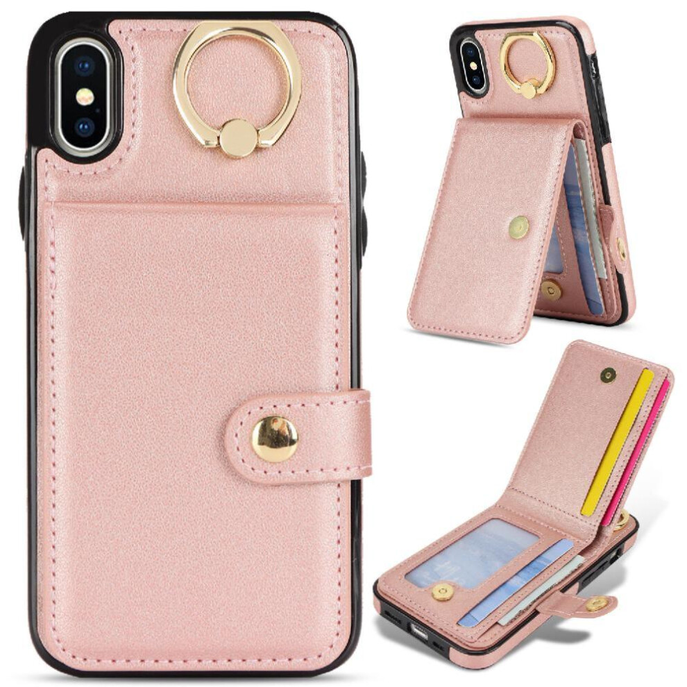 (Pink) Case For Iphone Xs Card Slot Ring Wallet Shockproof Rfid Pink 764549403783